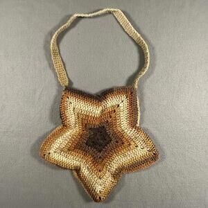 Crochet Star Crossbody Bag Brown Gold Beige Pattern